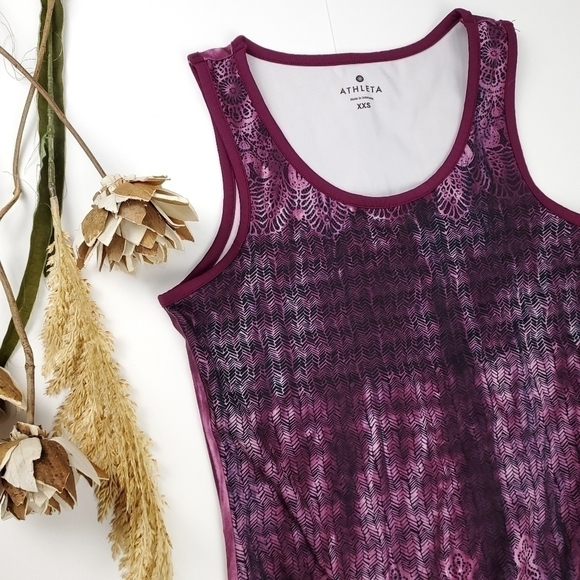 ATHLETA Purple Pattern Excercise Runners Top XXS - Picture 2 of 9